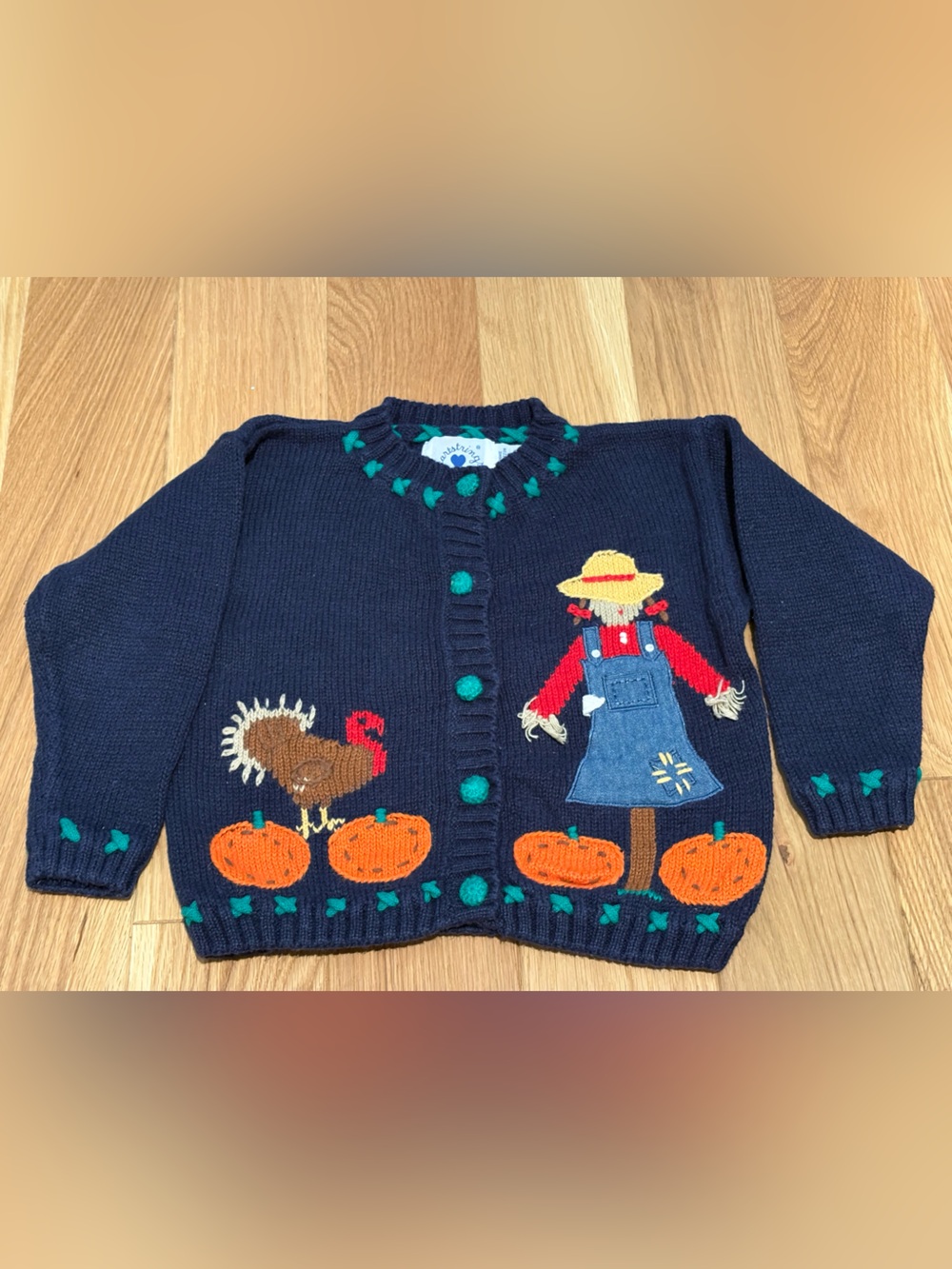 Y2K Vintage Heartstrings Sweater Cardigan Fall Farm Pumpkin Girls Size 4